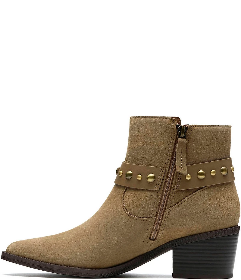 Clarks Signature Morzine Buckle Suede Studded Belt Ankle Booties
