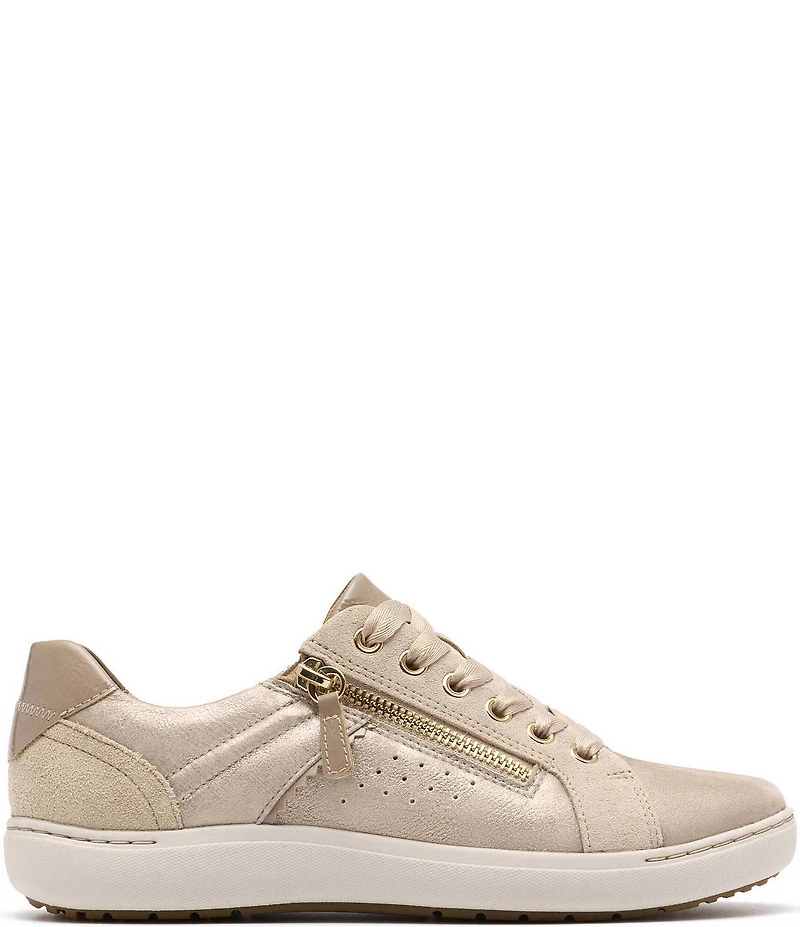 Clarks Artisan Nalle Zen Metallic Leather Lace Up Zip Sneakers