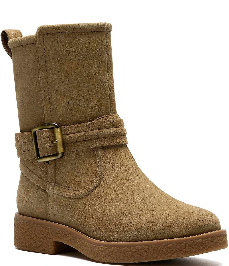 Clarks Artisan Nella Mid Suede Buckle Strap Booties