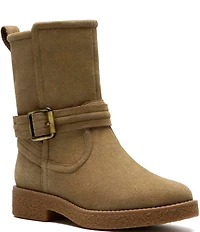 Clarks Artisan Nella Mid Suede Buckle Strap Booties