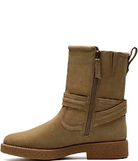 Clarks Artisan Nella Mid Suede Buckle Strap Booties
