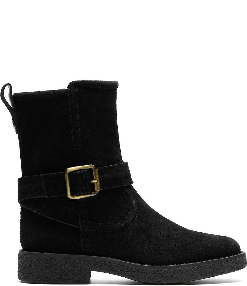 Clarks Artisan Nella Mid Suede Buckle Strap Booties