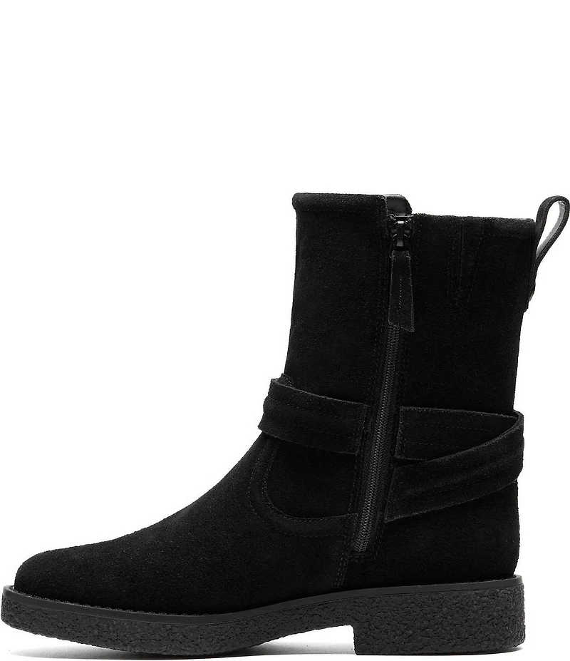 Clarks Artisan Nella Mid Suede Buckle Strap Booties