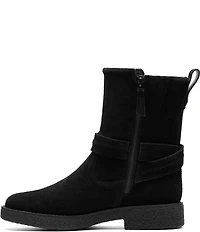 Clarks Artisan Nella Mid Suede Buckle Strap Booties