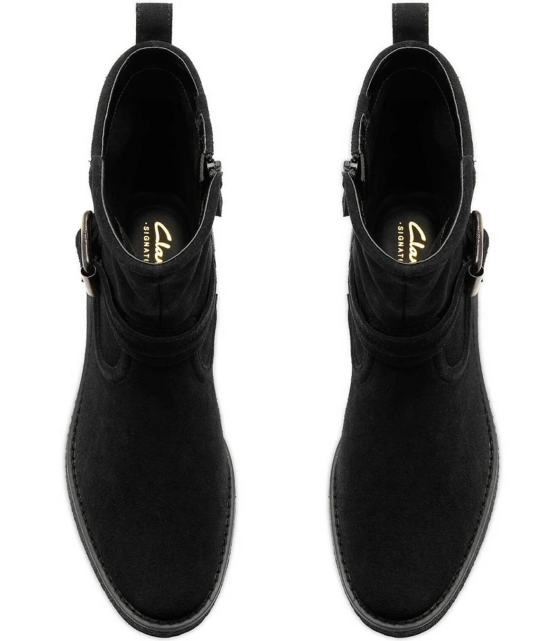 Clarks Artisan Nella Mid Suede Buckle Strap Booties
