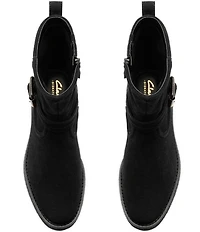 Clarks Artisan Nella Mid Suede Buckle Strap Booties