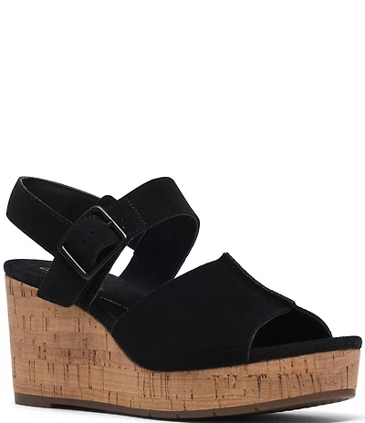 Clarks Signature Sabina Dream Suede Cork Platform Wedge Sandals