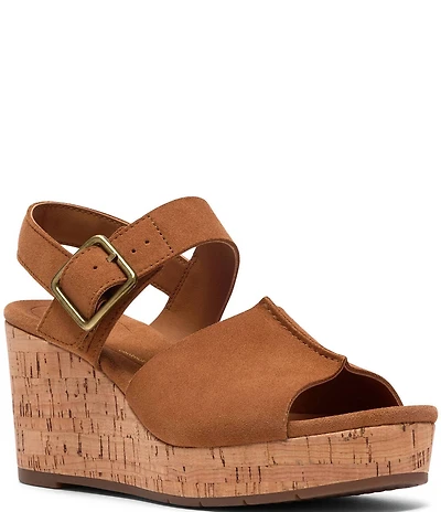 Clarks Signature Sabina Dream Suede Cork Platform Wedge Sandals