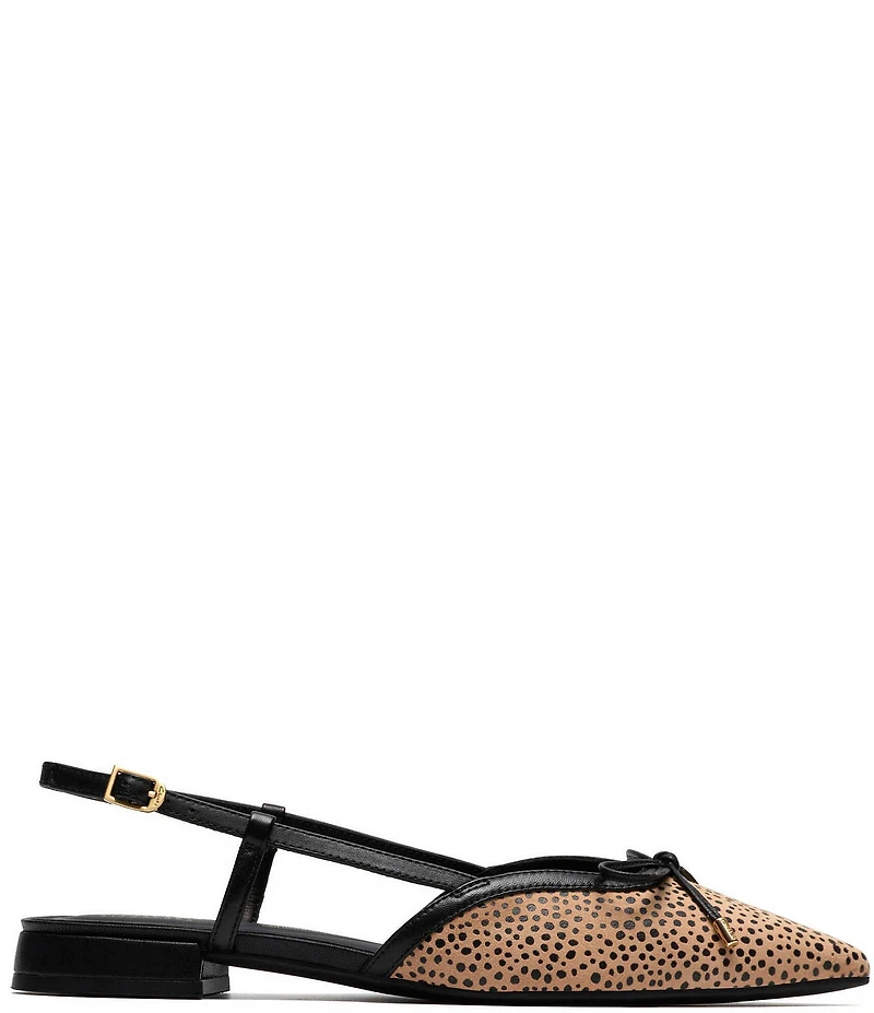 Clarks Signature Sensa 15 Bow Cheetah Print Suede Pointed Toe Slingback Dress Flats