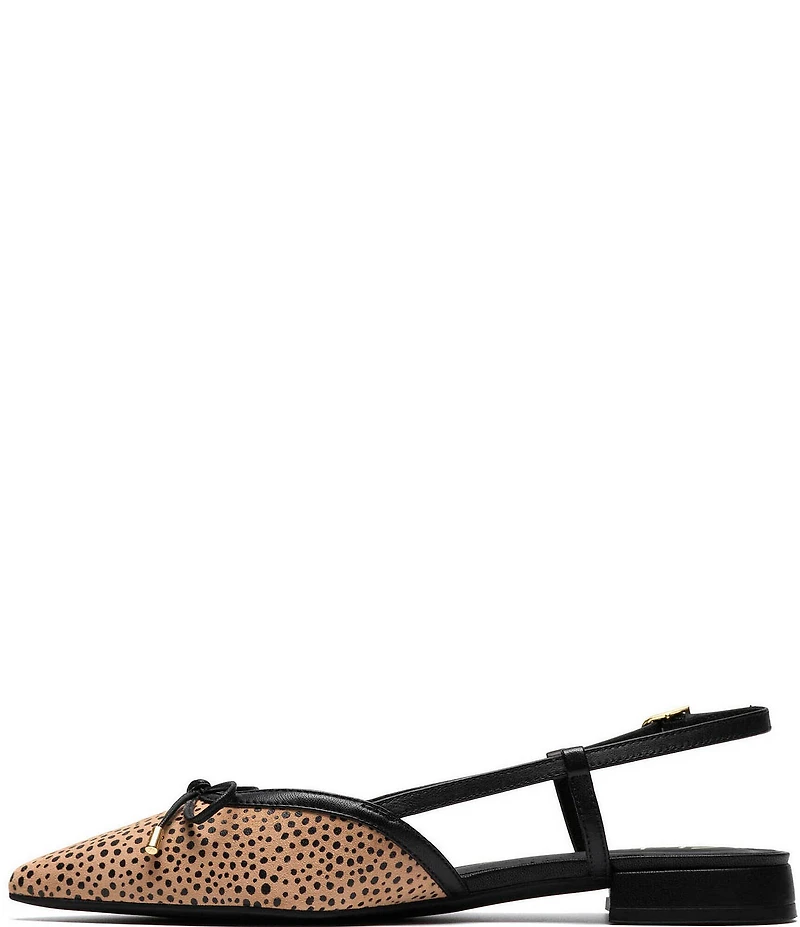 Clarks Signature Sensa 15 Bow Cheetah Print Suede Pointed Toe Slingback Dress Flats