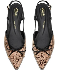 Clarks Signature Sensa 15 Bow Cheetah Print Suede Pointed Toe Slingback Dress Flats