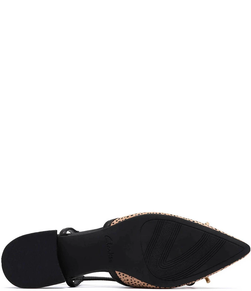 Clarks Signature Sensa 15 Bow Cheetah Print Suede Pointed Toe Slingback Dress Flats
