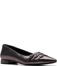 Clarks Signature Sensa15 Strap Embossed Leather Pointed Toe Flats