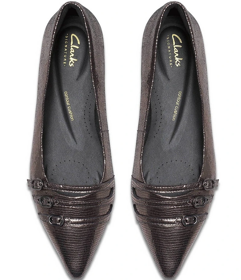 Clarks Signature Sensa15 Strap Embossed Leather Pointed Toe Flats