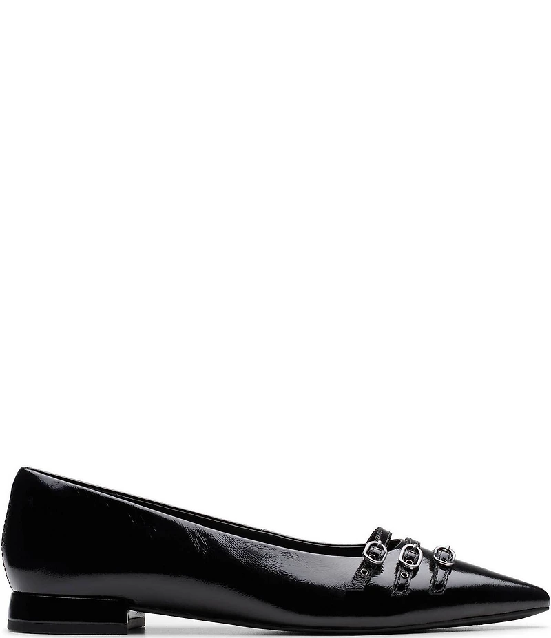 Clarks Signature Sensa15 Strap Patent Leather Buckle Hardware Pointed Toe Flats