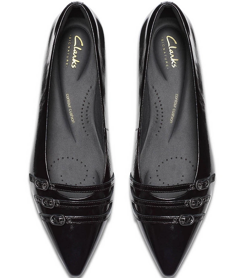 Clarks Signature Sensa15 Strap Patent Leather Buckle Hardware Pointed Toe Flats