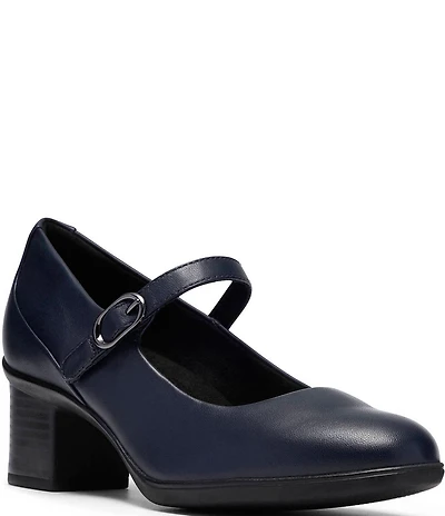 Clarks Artisan Shaya Jane Leather Block Heel Mary Jane Pumps