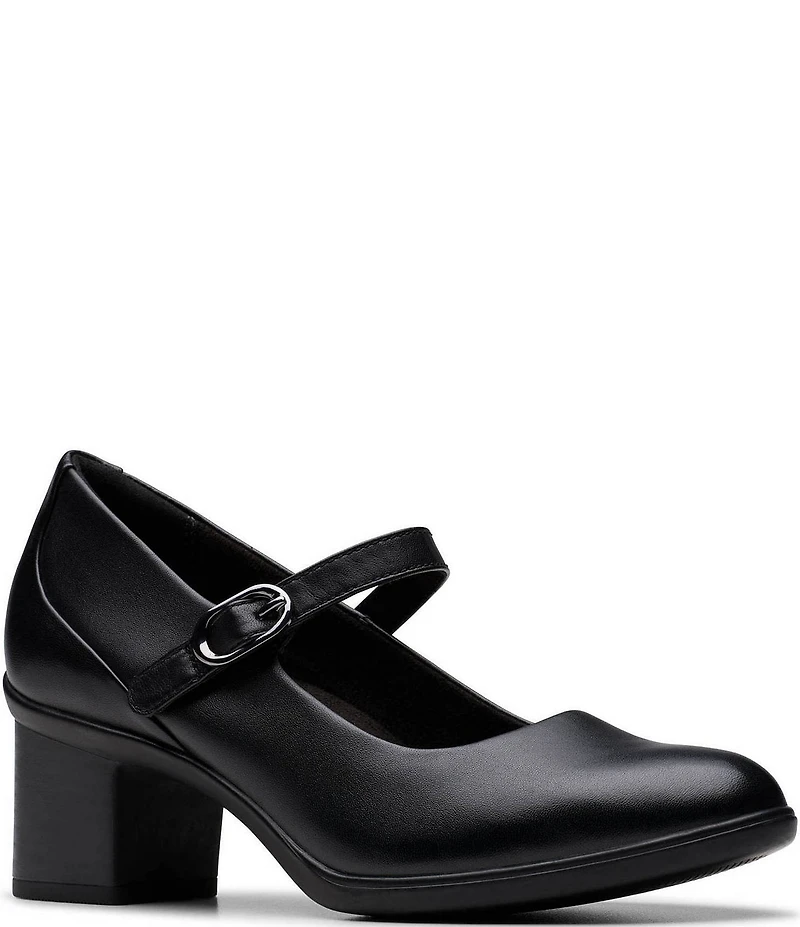 Clarks Artisan Shaya Jane Leather Block Heel Mary Jane Pumps