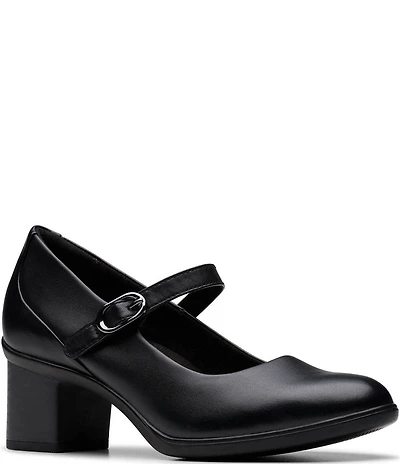 Clarks Artisan Shaya Jane Leather Block Heel Mary Jane Pumps