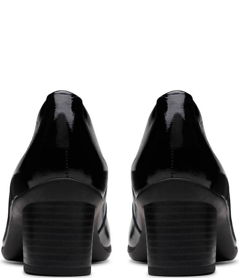 Clarks Artisan Shaya Poppy Patent Leather Block Heel Pumps