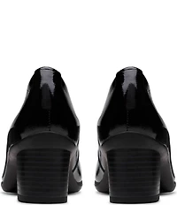 Clarks Artisan Shaya Poppy Patent Leather Block Heel Pumps