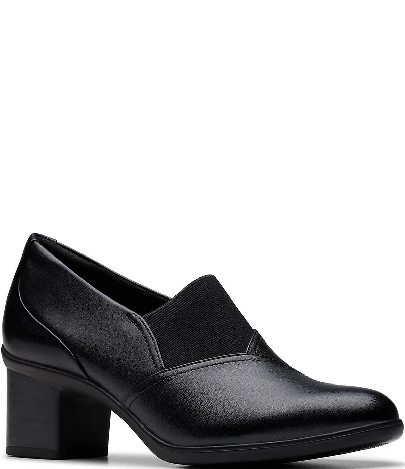 Clarks Artisan Shaya Tess Leather Block Heel Pumps