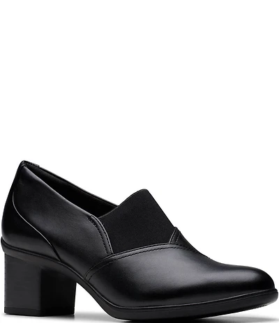 Clarks Artisan Shaya Tess Leather Block Heel Pumps