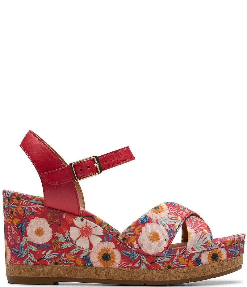 Clarks Signature Chicly Floral Print Platform Wedge Sandals