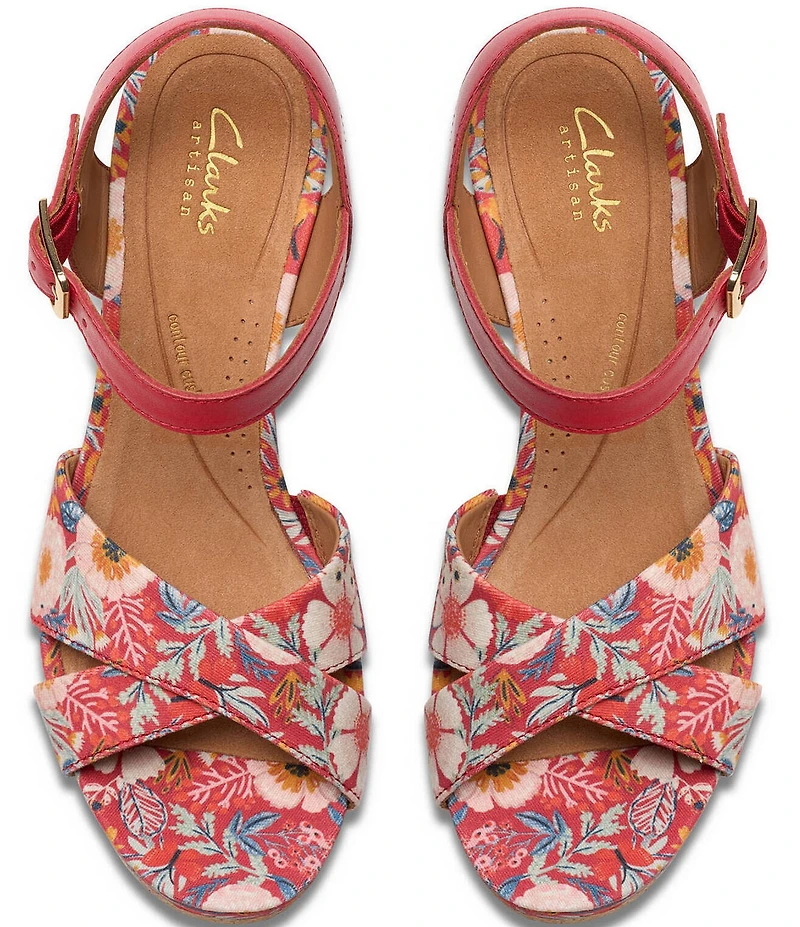 Clarks Signature Chicly Floral Print Platform Wedge Sandals