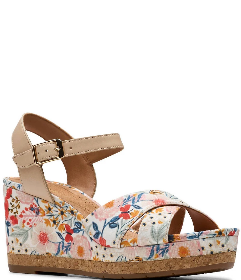 Clarks Signature Chicly Floral Print Platform Wedge Sandals