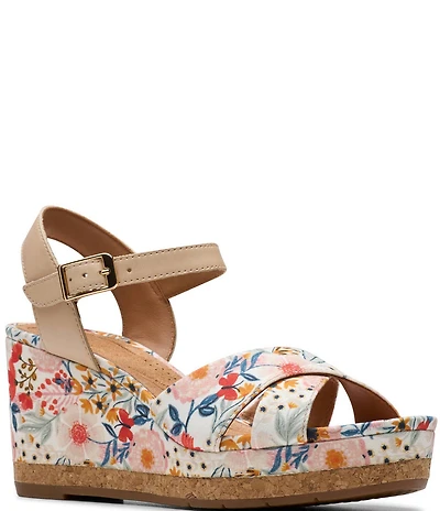 Clarks Signature Chicly Floral Print Platform Wedge Sandals
