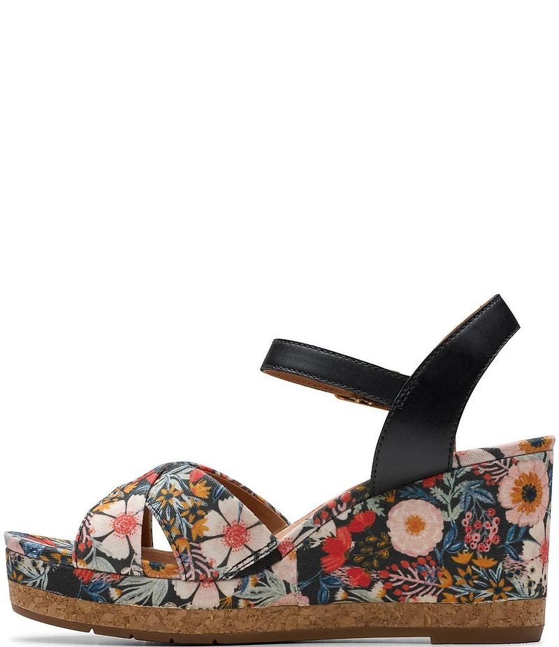 Clarks Signature Chicly Floral Print Platform Wedge Sandals