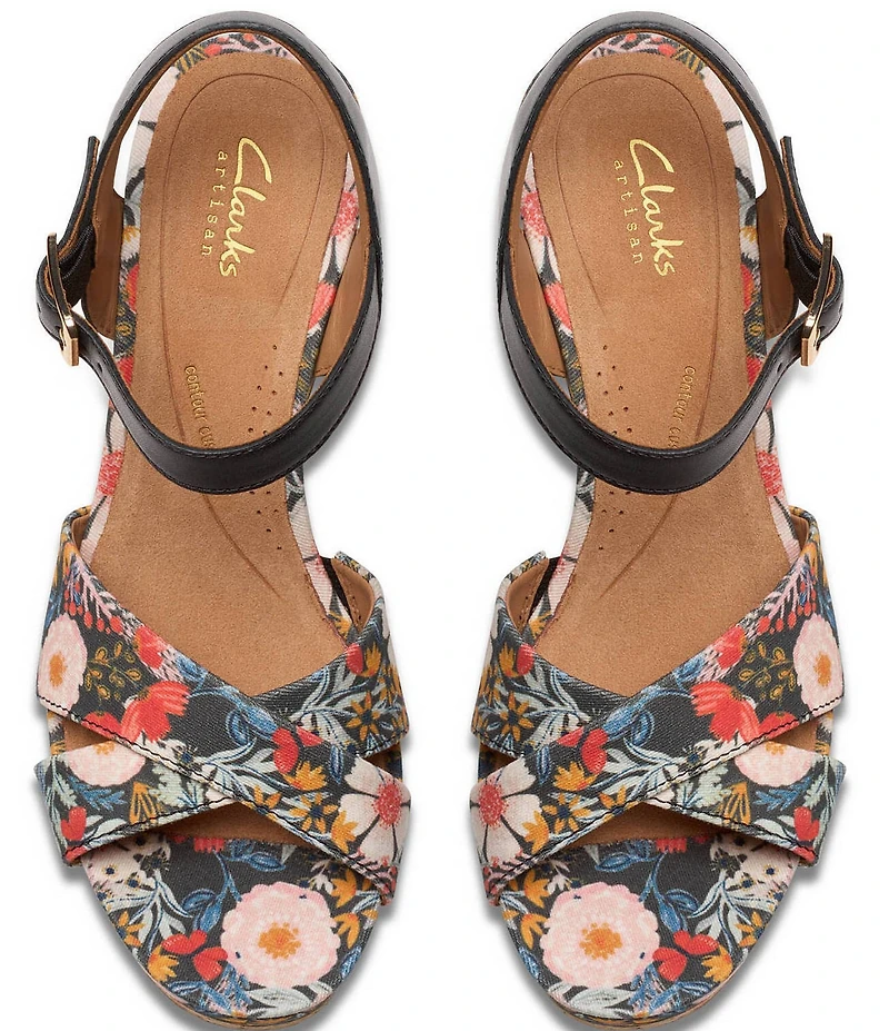 Clarks Signature Chicly Floral Print Platform Wedge Sandals