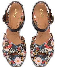 Clarks Signature Chicly Floral Print Platform Wedge Sandals