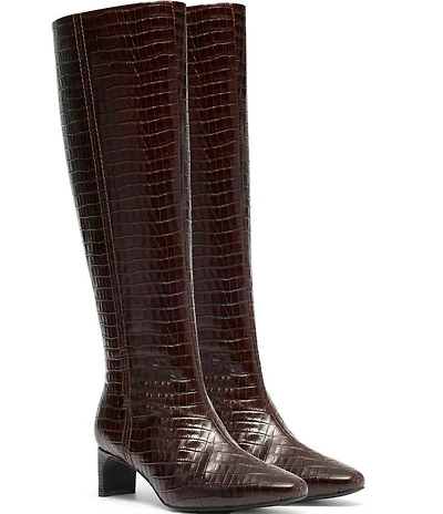 Clarks Signature Edina Crocodile Embossed Leather Snip Toe Tall Boots