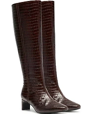 Clarks Signature Edina Crocodile Embossed Leather Snip Toe Tall Boots