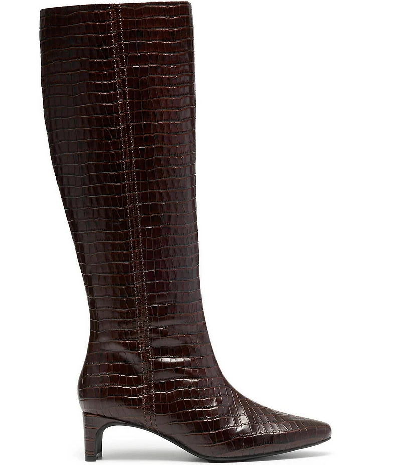 Clarks Signature Edina Crocodile Embossed Leather Snip Toe Tall Boots