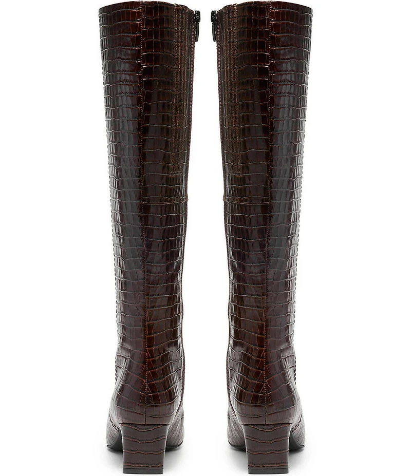 Clarks Signature Edina Crocodile Embossed Leather Snip Toe Tall Boots
