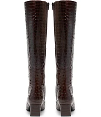 Clarks Signature Edina Crocodile Embossed Leather Snip Toe Tall Boots