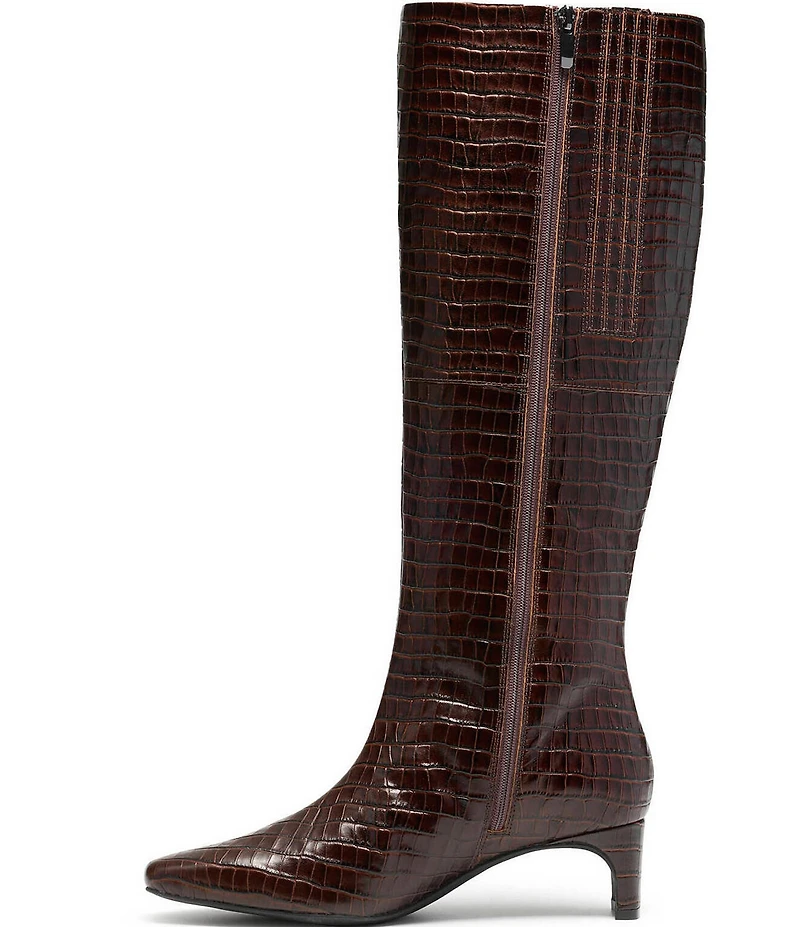Clarks Signature Edina Crocodile Embossed Leather Snip Toe Tall Boots