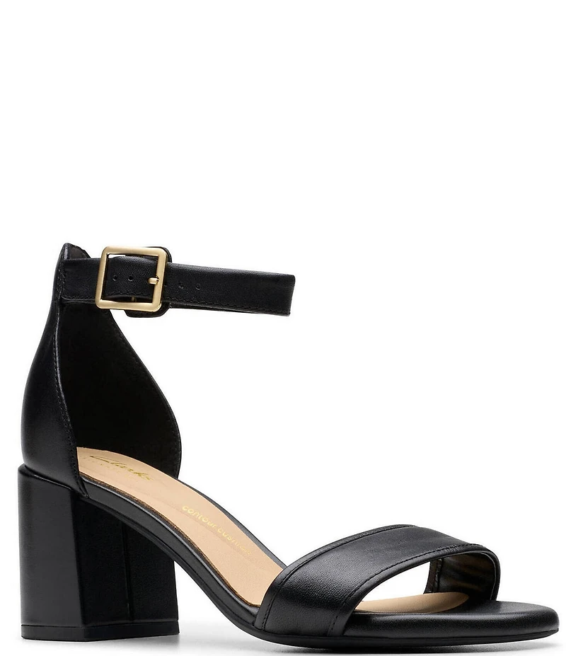 Clarks Signature Ezoria Mae Leather Ankle Strap Block Heel Dress Sandals