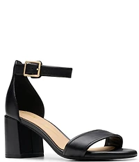 Clarks Signature Ezoria Mae Leather Ankle Strap Block Heel Dress Sandals