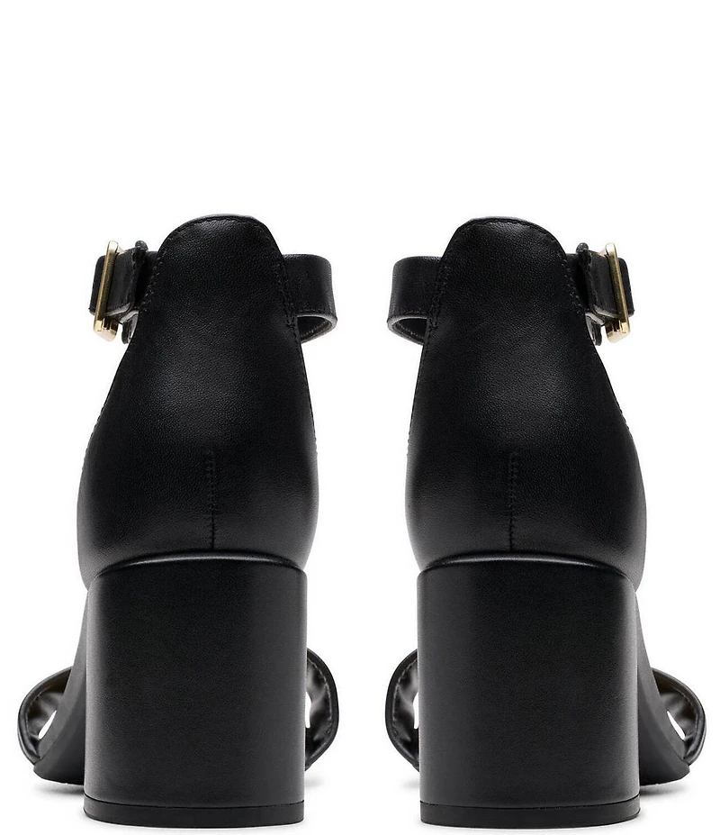 Clarks Signature Ezoria Mae Leather Ankle Strap Block Heel Dress Sandals