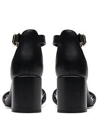 Clarks Signature Ezoria Mae Leather Ankle Strap Block Heel Dress Sandals