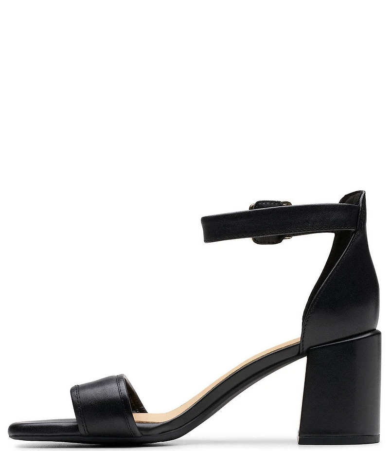 Clarks Signature Ezoria Mae Leather Ankle Strap Block Heel Dress Sandals