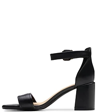 Clarks Signature Ezoria Mae Leather Ankle Strap Block Heel Dress Sandals