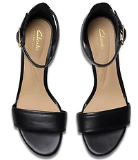 Clarks Signature Ezoria Mae Leather Ankle Strap Block Heel Dress Sandals