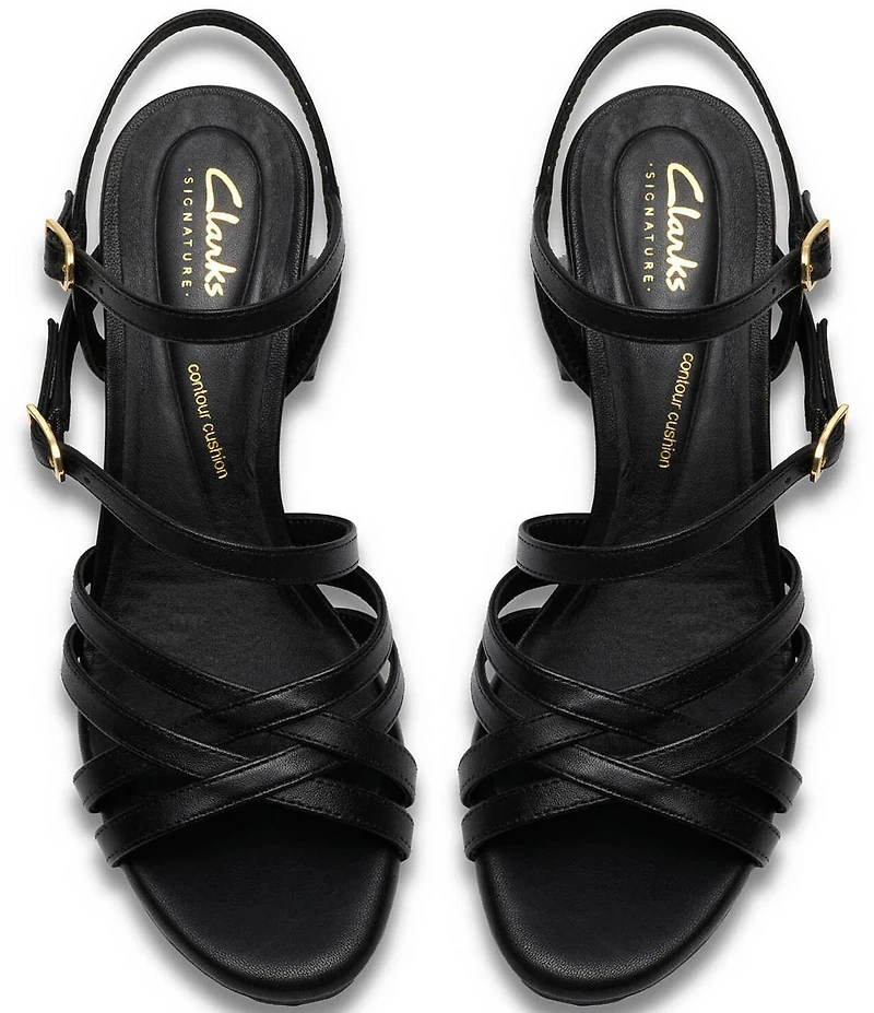 Clarks Signature Ezoria Strappy Leather Block Heel Dress Sandals