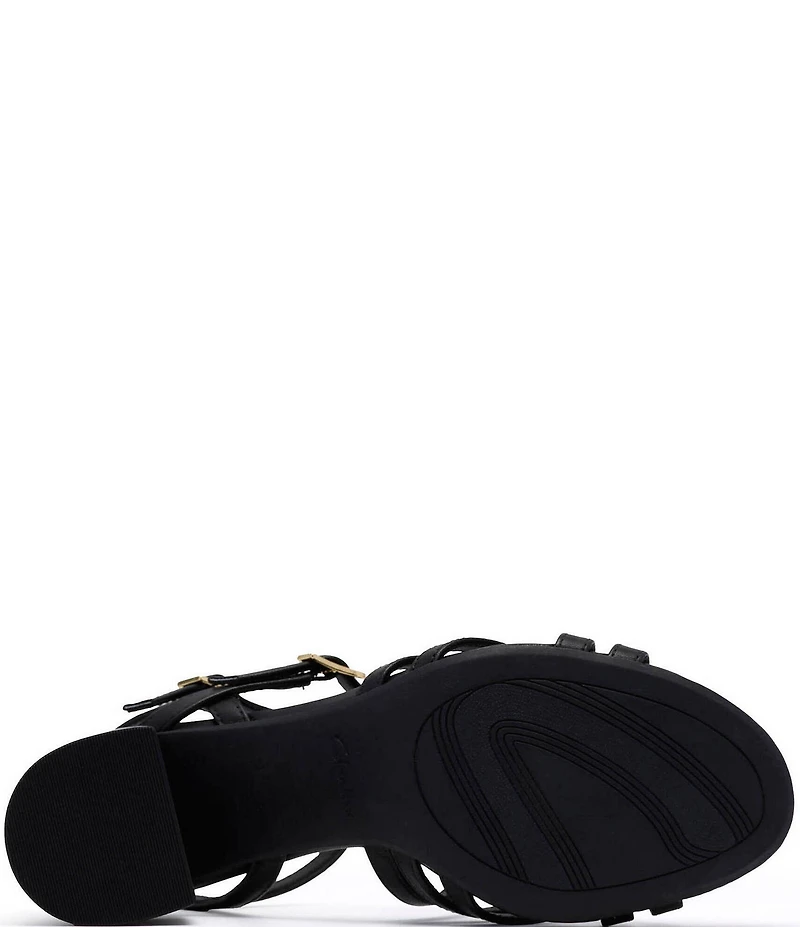 Clarks Signature Ezoria Strappy Leather Block Heel Dress Sandals