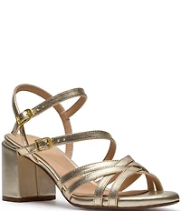 Clarks Signature Ezoria Strappy Metallic Leather Block Heel Dress Sandals